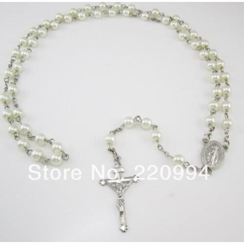 Catholic 6mm White Glass Beads Rosary