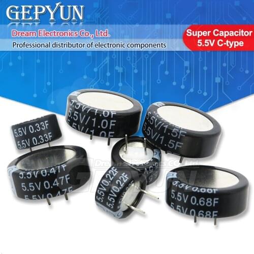2PCS Farad Capacitor 5.5V 0.1F 0.22F 0.33F 0.47F 0.68F 1F 1.5F 4F Super Capacitor 0.1F-5.0F Double Layer Capacitor C type