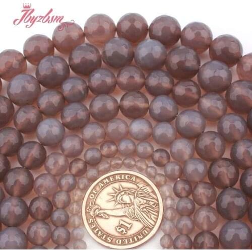 4,6,8,10,12mm Round Faceted Gray Agates Natural Stone Loose Beads For DIY Women Men Necklace Bracelet Earring Jewelry Making 15"