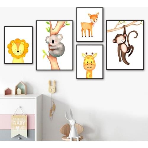 Sloth Koala Deer Monkey Lion Giraffe Nursery Wall Art Canvas Painting Nordic Posters And Prints Wall Pictures Kids Room Decor