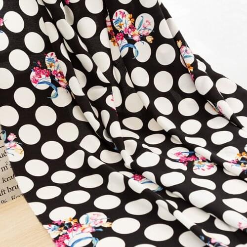 Summer Vintage Printed Dot Fabric Floral Chiffon For Sewing Dress And Skirts TJ0711