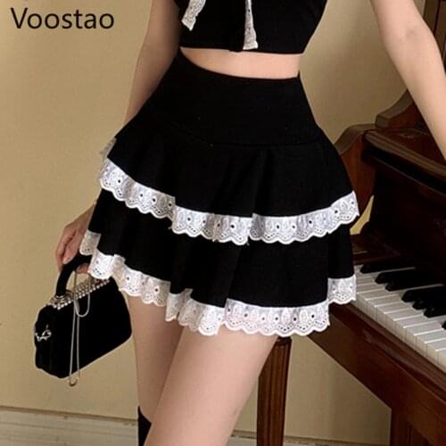 Gothic Lolita Style Mini Skirts Women Harajuku Lace Ruffles JK Skirt Japanese Girls Sexy Punk High Waist Tiered Skirt 2021 New