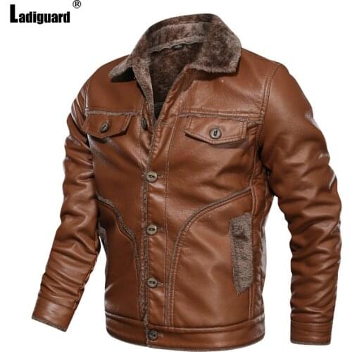 2021 Single Breasted Tops Mens Faux Pu Leather Jackets Autumn Lapel Collar retro Jacket Winter Warm Coats Sexy Men Clothing