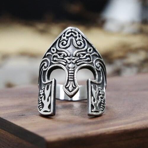 Viking Warrior Helemt Rings For Men Stainless Steel Gothic Punk Spartan Mask Helmet Mens Ring Nordic Viking Accessories