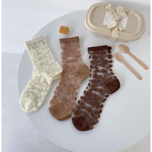 1Pair Summer Woman Socks Ankle Ultra-thin Silk Transparent Glass Silk Fiber Fashion Floral Flower Harajuku Cute Style Vintage
