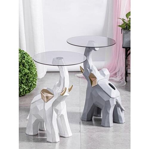 Resin Elephant Floor Ornaments With Glass Tray Table Decoration of Living Room New House Gift Nordic Creative Animal Sculpture