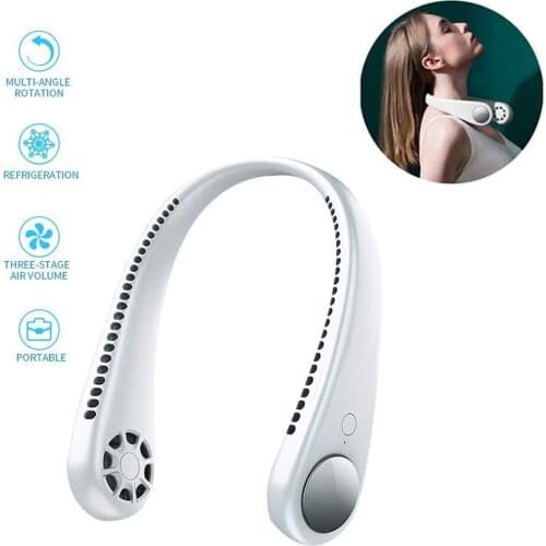 Portable Mini Neck Hanging Fan USB Rechargeable Outdoor Travel Cooler Summer Radiator Quiet Wearable Neckband Strong Wind Fans