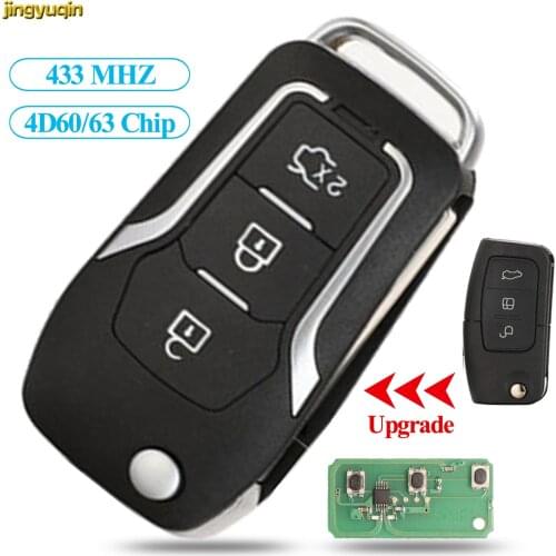 Jingyuqin Remote Flip Car Key Control 4D60/63 433MHZ For Ford Fiesta Focus 2 Ecosport Kuga Escape C Max Ka 3 Buttons HU101/FO21
