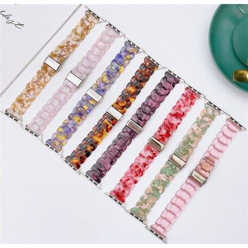 Resin Strap for Apple Watch Band 44mm 40mm Noble Metal Watchbands for iWatch 42 38mm Series SE/6/5/4/3/2/1 Lady Women Girls Gift