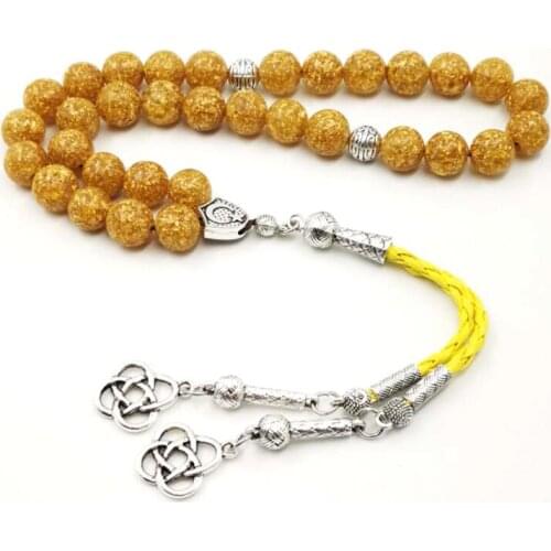 Resin Tesbih gold foil inside beads Turkey Fashion bracelet yellow tassels Luxury gift man Misbaha Muslim Rosary