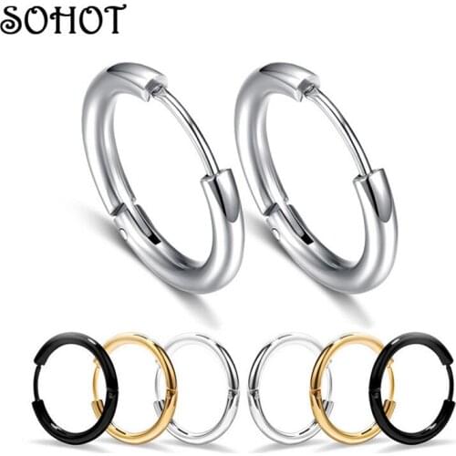 SOHOT 1Piece Punk Trendy Rock High Quality Titanium Steel Various Sizes Hoop Earrings Unisex Piercing Bijoux Party Drop Shipping