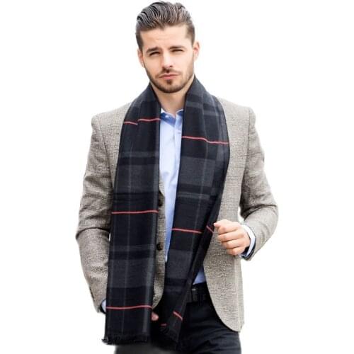 Mens Scarf Autumn Winter Thic Kened Warm Plaid Business Casual Mulberry Silk Scarf Pure Neck Guard