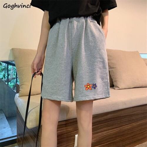 Shorts Women Fashion Loose Simple Flower Embroidery Chic Summer Leisure All-match Streetwear Teens Trousers Cute Joggers Ulzzang