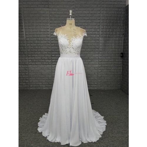 2019 Wedding Dress Boho Backless Sheer Applique Lace Scoop A Line Beach Country Cheap Bridal Gowns vestido de noiva