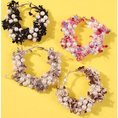 Vintage bohemian big oversize round circle simulated pearl hoop earrings for women girl gift fashion female wholesale jewelry