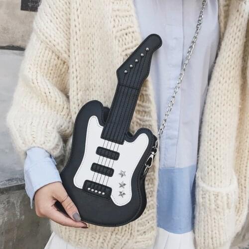 2021 3D Guitar Design Shoulder Bag Women Cute Chains Pu Leather Messenger Bag Girls Color Matching Purse Tote Crossbody Bags Q5