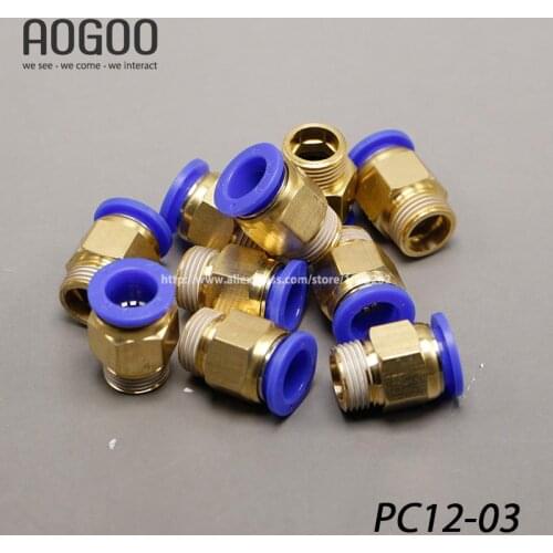 10Pcs/lot PC12-03 Tube 12mm Thread Straight Throught 3/8" Pneumatic Pipe Fitting tube connector