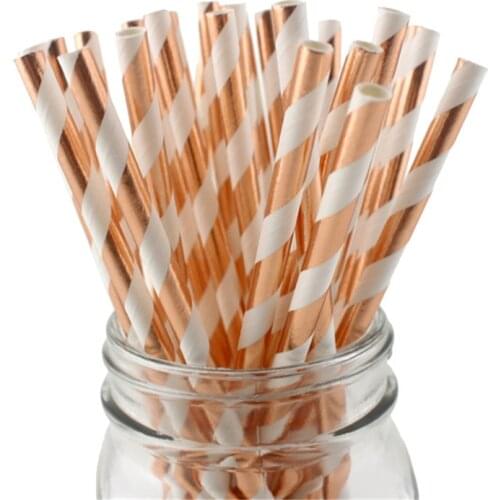 100pcs/lot Foil Rose Gold/Silver Paper Drinking Straw For Wedding Party Birthday Decoration Party Supplies Paper Straws