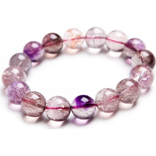 Natural Super 7 Seven Rutilated Quartz Crystal Round Beads Bracelets Women Femme Charm Stretch Bracelt Melody Stone Bracelet