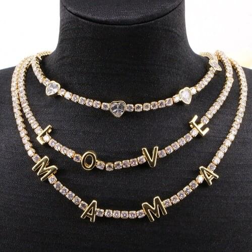 6PCS, Vintage Gold CZ Pave Mama Name Necklaces For Women Love Heart Tennis Chain Link Choker Necklace 2021 Bohemian Jewelry