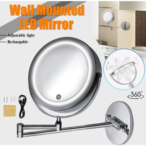 7 inch Bedroom Bathroom Wall Mounted Makeup Mirror 10X Magnifying Double Mirror Touch Button Adjustable LED Light Makeup Mirror