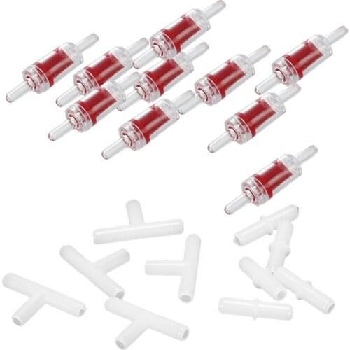 20 Pcs Accessories: 10Pcs Aquarium Air Tube Tubing Connectors Filters & 10Pcs One Way Check Valve for Aquarium Air Pump