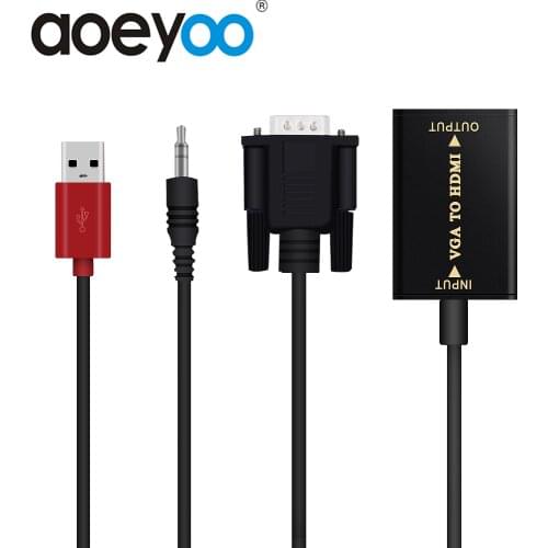 AOEYOO VGA to HDMI Output adaptor Converter 1080P HD Audio TV AV HDTV PC Video Cable VGA 2 HDMI Converter Adapter