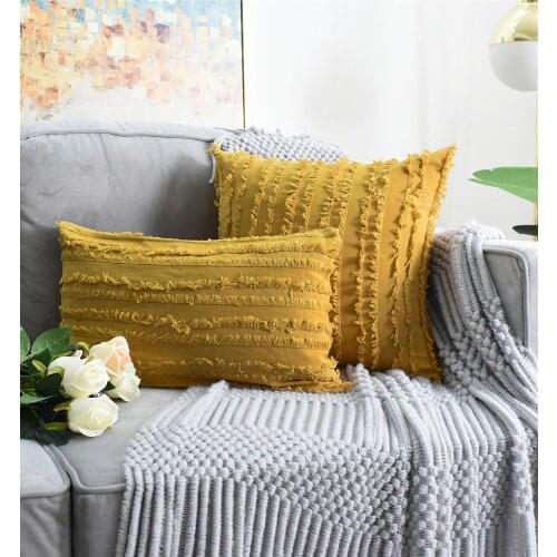 White Cushion Cover Floral Tassels Square Pillow case Yellow Ivory Grey Cotton Pillow Cover Home Decoration Sofa 45x45/30x50cm