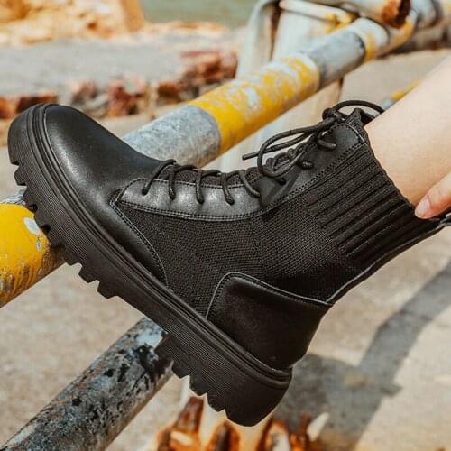 Boots Female women shoes Ankle 2020 Autumn British Wind Genuine Leather Thick With Short Boots Motorcycle Martin shoes