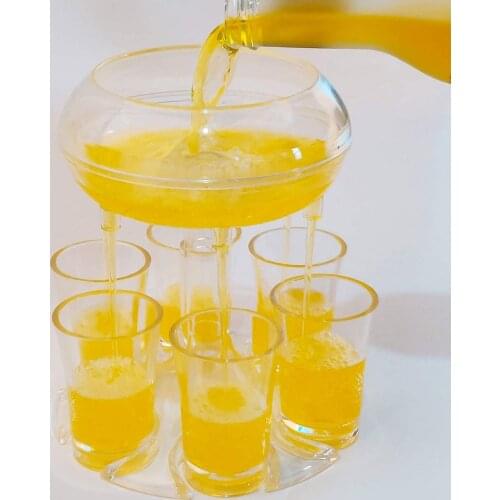 6 shot Glass Dispenser & Holder Bar Glass Bottle Dispensers Fill 6 Glasses of Wine for Holiday Party Cocktail Party