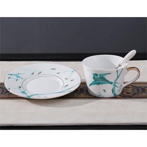 Elegant 150 Ml Fortune Bird Top Grade Bone China Coffee Cup European Tea Cup Set And Saucer Porcelain Teacup Nice Gift