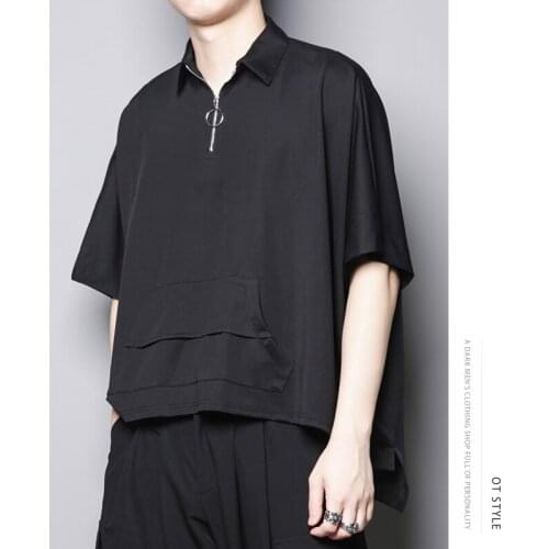 Original design yamamoto-style cloaks three-dimensional cut zipper stitching hairdresser loose five-sleeve short-sleeved t-shirt