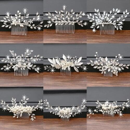 Rhinestone Pearl Hair Comb Hair Accessories For Women Wedding Accessories Bride Hair Comb Clip Flower Ornaments Head Jewelry