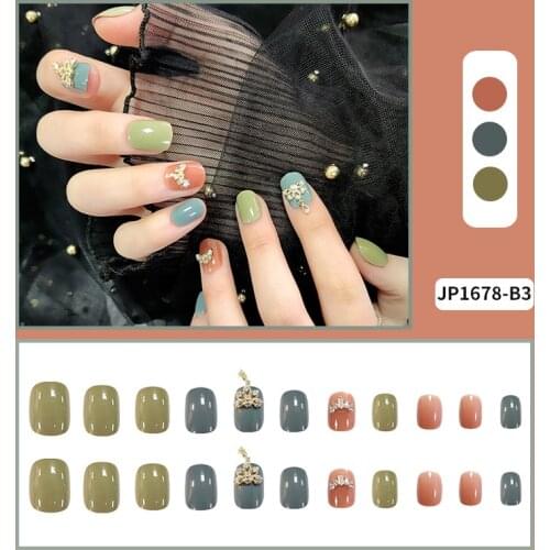 Artificial nails with glue Cute Girl Candy Color Diamond Short Nail 24 Pieces press on nails With Glue for girls