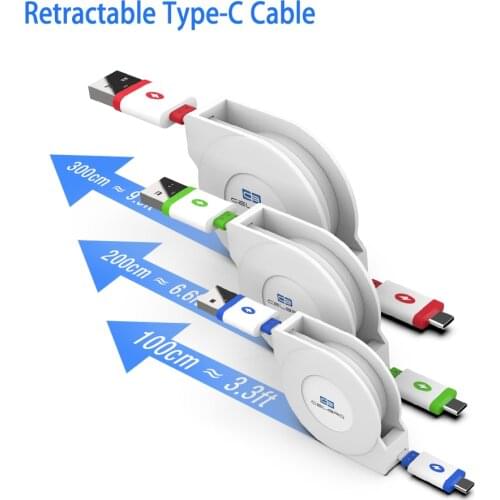 2m 3m Usb Type C Charger Cable Retractable Cavo Usbc Type-C Kabel for Samsung S20 Plus Note 20 Ultra Xiaomi Mi 10 Pro 9 A3 Phone