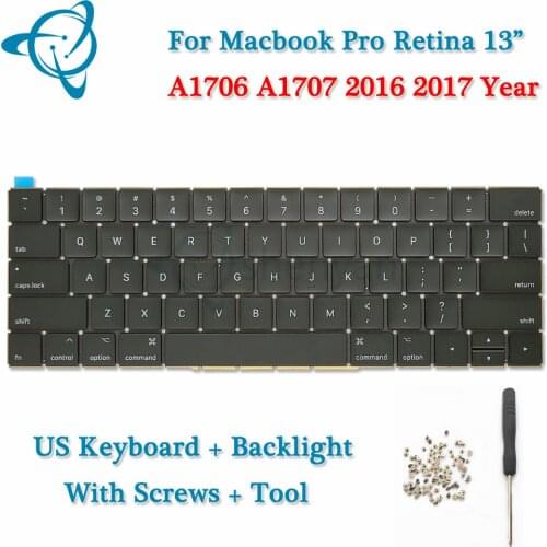 New A1706 A1707 US Keyboard With Bcklight + Screws + Tool For Apple Macbook Pro Retina13" English A1706 A1707 Keyboard 2016 2017