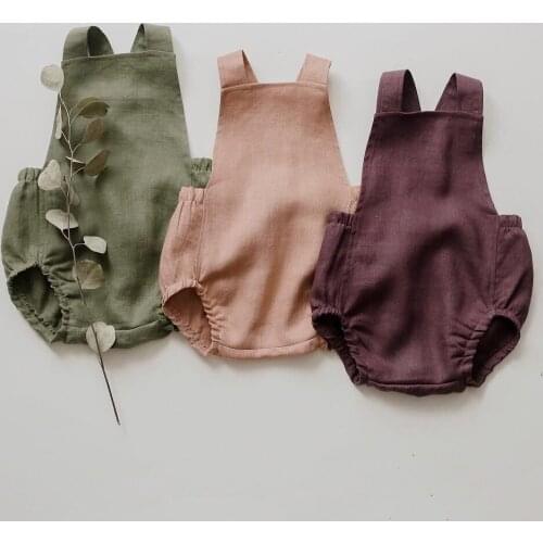 0-24M Infant Romper for Boys Clothes Summer Casual Cotton Linen Suspender Jumpsuit for Toddler Girls Bodysuit Outfits Mameluco