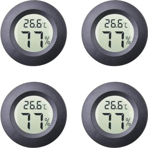 4-Pack Round Indoor Hygrometer Thermometer Celsius or Fahrenheit Meters Digital LCD Monitor Humidity Temperature Gauge