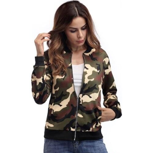 Weweya Black Printed Camouflage Zipper Bomber Jacket Winter Thick Bomber Jacket Stand Collar Woman Coat Autumn Casual Streetwear