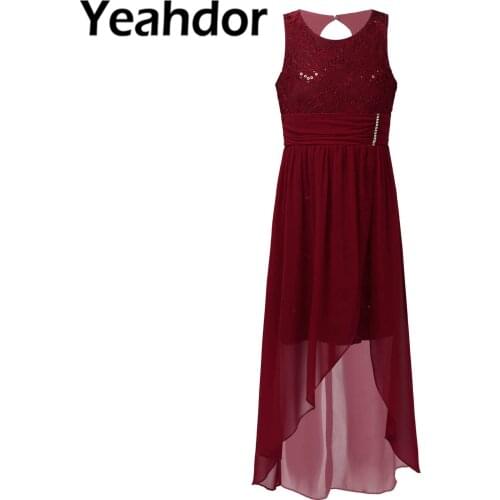 Summer Children Dress Kids Girls Floral Lace Sequins Flower Girl Dresses Elegant Girls Dress for Wedding Party Evening Gown