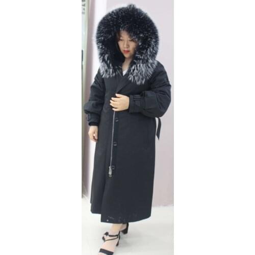 Linhaoshengyue fashion women long Parka coat with hood fox fur collar rabbit fur linink