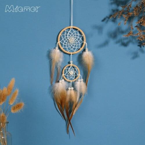 MIAMOR Double Ring Brown Color Dreamcatcher Home Kids Bedroom Wall Hanging Decor Cafe & Bar & Wedding Pendant Decor Amor0866