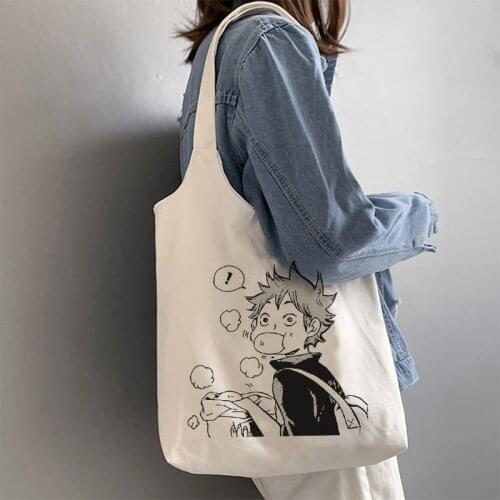 Fashion Anime Haikyuu Shopping Bag Eco Manga Tote Harajuku Shopper Bag Women Canvas Shoulder Bag Large-capacity Large-capacity