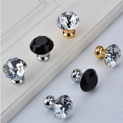 30mm fashion luxury black transparent crystal drawer tv cabinet wine cabinet bathroon knob gold silver diamond cupboard handle