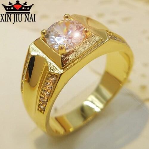 Brand Classic Men Gift Jewelry 925 Silver Gold Color Engagement Ring CZ Diamant Wedding Rings For Men 14k gold indian jewelry