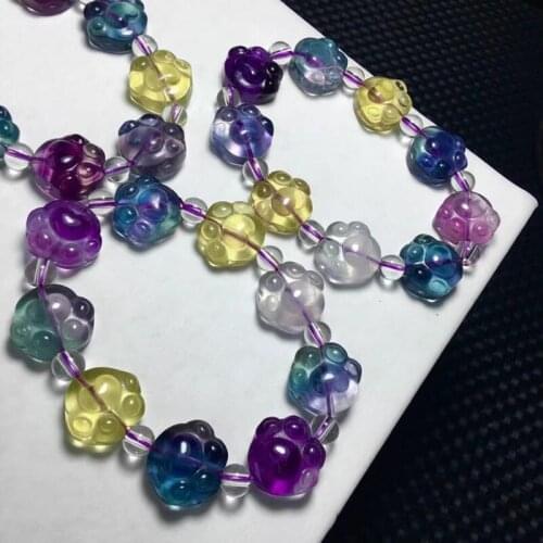 Natural Colorful Fluorite Quartz Bracelet Gemstone Cat Paw Carved Beads Wealthy Men 14mm Fluorite Love Bracelet AAAAA