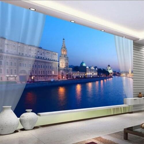 Beibehang Custom Wallpaper HD 3D Photo Mural Fresco Lights City Night View Living Room Background wall paper 3d papel de parede
