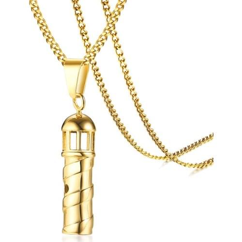 2019 Hot Sale Necklace Jewelry Personalized Gold Color Lighthouse Pendant Stainless Steel Necklace New Fashion Male Gift Jewelry
