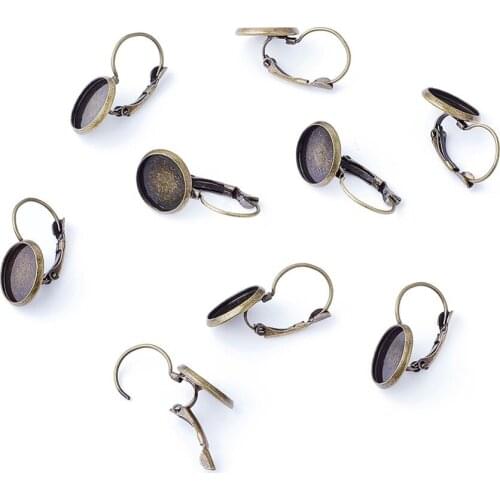 PandaHall 10pc 25x14mm Antique Bronze Tone Brass Leverback Earring Jewellery DIY Accessories Findings fit for Domed Cabochons