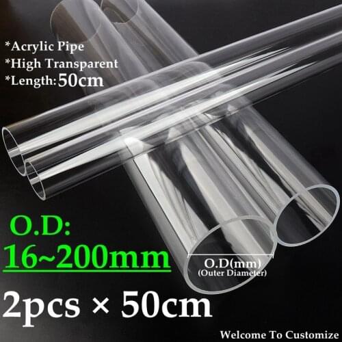 2pcs 50cm Outer Dia.16-100mm Transparent Acrylic Pipe Plexiglass Tube Aquarium Fish Tank Organic Glass Tube Industry Tubes OEM